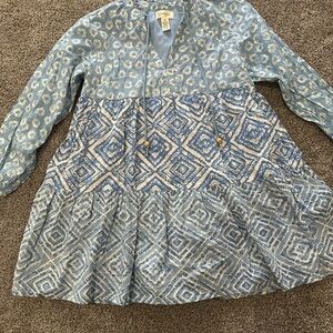 Blue Patterned Women’s Long Sleeve Dress